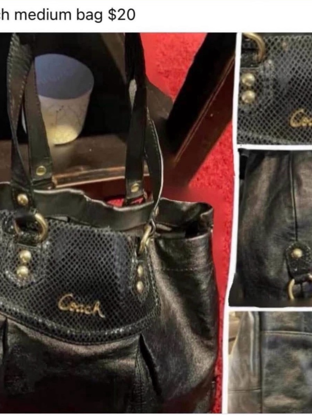 Coach Black Leather Shoulder Bag with Gold-Tone Accents